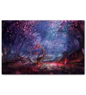 Cakatablo Fantazi Sanat Ağaçlar Ve Nehir Görseli MDF Tablo