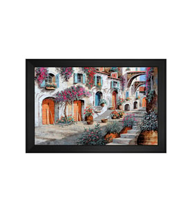 Manzara Temalı Kanvas Tablo 80 x 110 cm Siyah Çerçeve