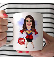 Kişiye Özel Süper Kahraman Kadın Karikatürlü Kupa Bardak