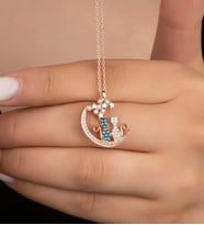 Saklı Takı 925 Ayar Gümüş Rose Yıldızlı Kedi Kolye