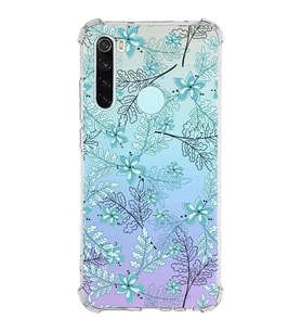 Xiaomi Redmi Note 8 Köşe Korumalı Antişok Kapak Floral Su Yeşili Tasarımlı Şeffaf Silikon Kılıf