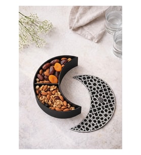 Ramazan Temalı Hilal Form Siyah&Silver Dekoratif İftariyelik Sunum Kasesi