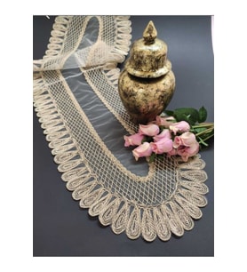 Kadife Detaylı Bej Runner (120x30cm)