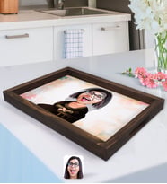 BK Gift Kişiye Özel Mona Lisa Karikatürlü Doğal Ahşap Tepsi-1