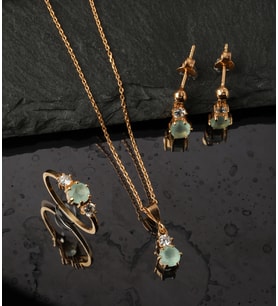 925 Ayar Gümüş  Su Yeşili Taşlı Altı Tırnaklı Set