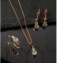 925 Ayar Gümüş  Su Yeşili Taşlı Altı Tırnaklı Set