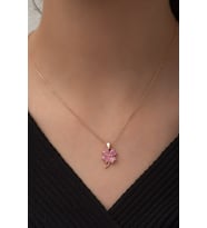 925 Ayar Gümüş Pembe Taşlı Yonca  Kolye Kadın Gümüş Kolye