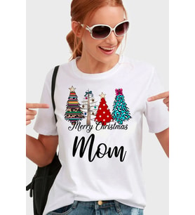 Anne İçin Yılbaşı Kıyafeti Merry Christmas Mom Kadın Tişört (Beyaz)