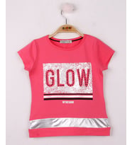 Toontoy Kız Çocuk Glow Baskılı Tişört (Fuşya)