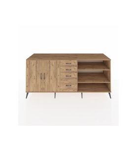 Kronos Konsol 3 Raflı 4 Çekmeceli 2 Kapaklı 220x59x99 Çam-Çam/Çam