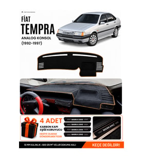 FIAT TEMPRA (1992-1997) ANALOG KONSOL Uyumlu Torpido Örtüsü Torpido Kılıfı - Siyah Kahverengi