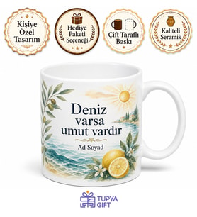 Akdeniz Yazı Temalı Baskılı Kupa Bardak Hediye Porselen Mug