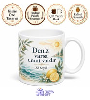 Akdeniz Yazı Temalı Baskılı Kupa Bardak Hediye Porselen Mug