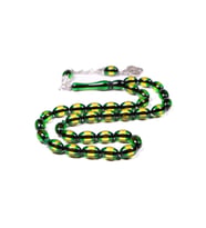 Yeşil Sürmeli Toz Kehribar Tesbih 12x8 mm