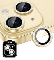 iPhone 15 / 15 Plus için IPG ProLENS Kamera Lens Koruyucu Elmas Taşlı Çerçeveli, Kırılmaz Cam (Altın)