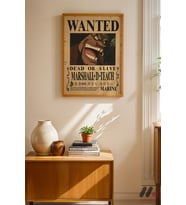 One Piece Kara Sakal Wanted Poster, Ahşap Çerçeveli Duvar Tablosu - Anime Severlere