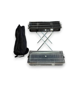 Portatif Katlanır Ayaklı Emaye Mangal - Çantalı - 62x35cm Büyük Boy (Siyah)