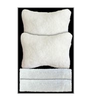 Pelüş Ortopedik Araç Oto Koltuk Seyahat Boyun Yastığı 2'Li / Peluş Oto Kemer Pedi (Beyaz)