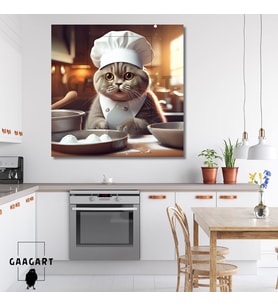Kare Kanvas Mutfak Tablosu Aşçı Hayvanlar British Shorthair