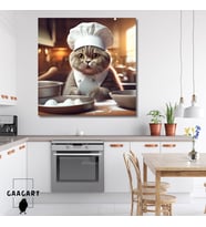 Kare Kanvas Mutfak Tablosu Aşçı Hayvanlar British Shorthair