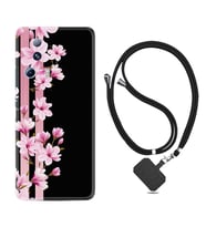 Xiaomi Mi 13 Lite Kılıf Resimli Boyun Askılı İpli Desenli Silikon Pink Flowers 3 1393