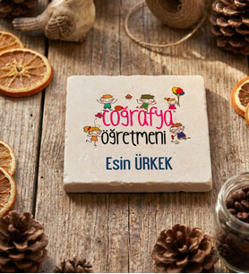 Kişiye Özel Coğrafya Öğretmeni Bardak Altlığı Öğretmenler Günü Hediyesi (Krem)