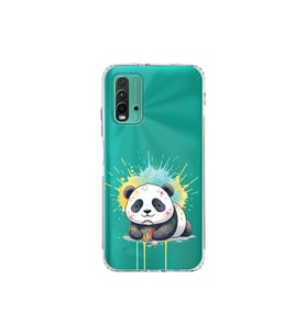 Redmi 9T ile Uyumlu Splash Panda Tasarımlı Şeffaf Silikon Kılıf