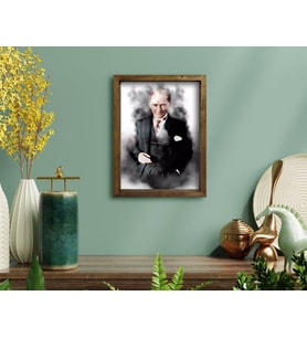 BK Home Atatürk Tasarımlı Doğal Masif Ahşap Çerçeveli Tablo-5