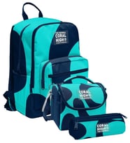 Coral High İlkokul ve Ortaokul Okul Çanta Üçlüsü - Erkek Çocuk, Lacivert Turkuaz Renkli Çizgili