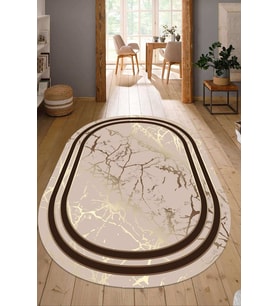 Dijital Baskılı Kaymaz Taban Yıkanabilir Oval Salon Halısı Mutfak Halısı Yolluk NDO-HT-1093 (Kahverengi)