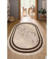 Dijital Baskılı Kaymaz Taban Yıkanabilir Oval Salon Halısı Mutfak Halısı Yolluk NDO-HT-1093 (Kahverengi)