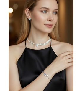 Vip Silver Taşlı İncili Kolye Bileklik Küpe Set - 26set12