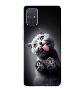 PrintiFy Samsung Galaxy A71 ile Uyumlu 1mm Slim Fit Kedi 2 050c Baskılı Şeffaf  Kılıf