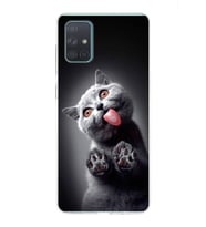 PrintiFy Samsung Galaxy A71 ile Uyumlu 1mm Slim Fit Kedi 2 050c Baskılı Şeffaf  Kılıf