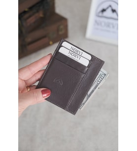 Çift Taraflı Unisex Hakiki Deri Kartlık (Gri)