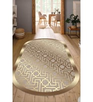 Dijital Baskılı Kaymaz Taban Yıkanabilir Oval Salon Halısı Mutfak Halısı Yolluk NDO-SD-722 (Gold)