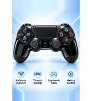 GlrTech P4 Siyah Kablosuz Oyun Kolu Double Motor Titreşimli Şarj Edilebilir PS4 Uyumlu