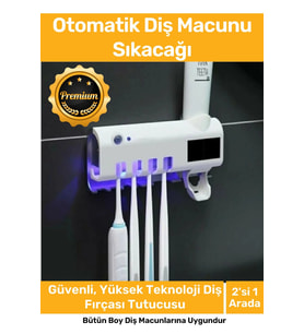 Premium Usb Şarjlı Güneş Enerjili Otomatik Diş Macun Sıkacağı Sterilizatörlü 4 Adet Fırçalığı Tutucu