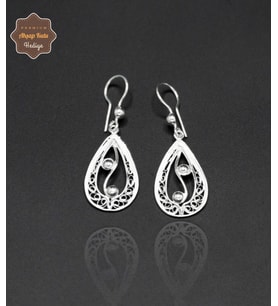 Sallantılı Nokta İşlemeli Damla Model 925 Ayar Gümüş Telkari Kadın Küpe 201024668