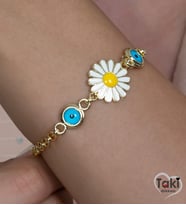 Altın Model Gold Renk Nazar Boncuklu Papatya Bileklik bbb10 (Altın / Dore)