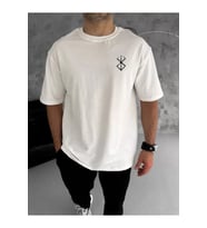 Unisex Bisiklet Yaka Baskılı Oversize T-Shirt - Beyaz