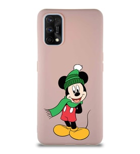 Realme 7 Pro Soft Premier Kapak Mickey Mouse-G Tasarımlı Silikon Kılıf - Pudra (Şeffaf)