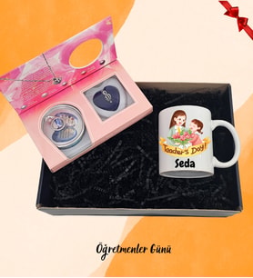 Öğretmenler Gününe Özel Kişiye Özel Teacher's Day Baskılı Kupa Bardak & İnci Kolye Hediye Seti