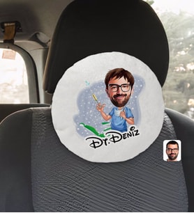 BK Gift Kişiye Özel İsimli Erkek Diş Hekimi Karikatürlü Yuvarlak Araç Koltuk Yastığı-4