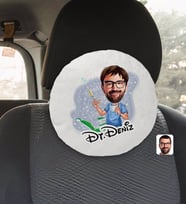 BK Gift Kişiye Özel İsimli Erkek Diş Hekimi Karikatürlü Yuvarlak Araç Koltuk Yastığı-4