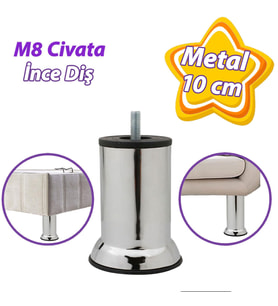 Metal Destek Ayağı 10 Cm Krom Mobilya Kanepe Baza Koltuk Ünite Ayakları Metrik 8 Civatalı İnce Diş