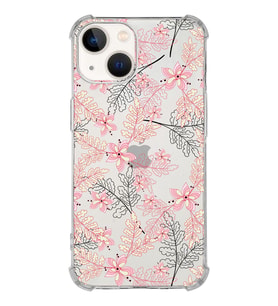 Apple iPhone 13 Mini Uyumlu Köşe Korumalı Antişok  Kapak Floral Kırmızı Tasarımlı Şeffaf  Kılıf