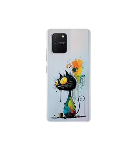 Samsung Galaxy A91 ile Uyumlu Splash Kedi Tasarımlı Şeffaf Silikon Kılıf