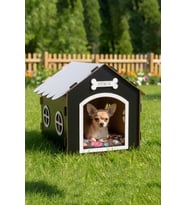 Gobypet Ahşap Dekoratif Köpek Evi - Kulübe ve Minder Set