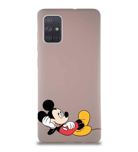 Samsung Galaxy A71 Soft Premier Kapak Mickey Mouse-F Tasarımlı Silikon Kılıf - Pudra (Şeffaf)